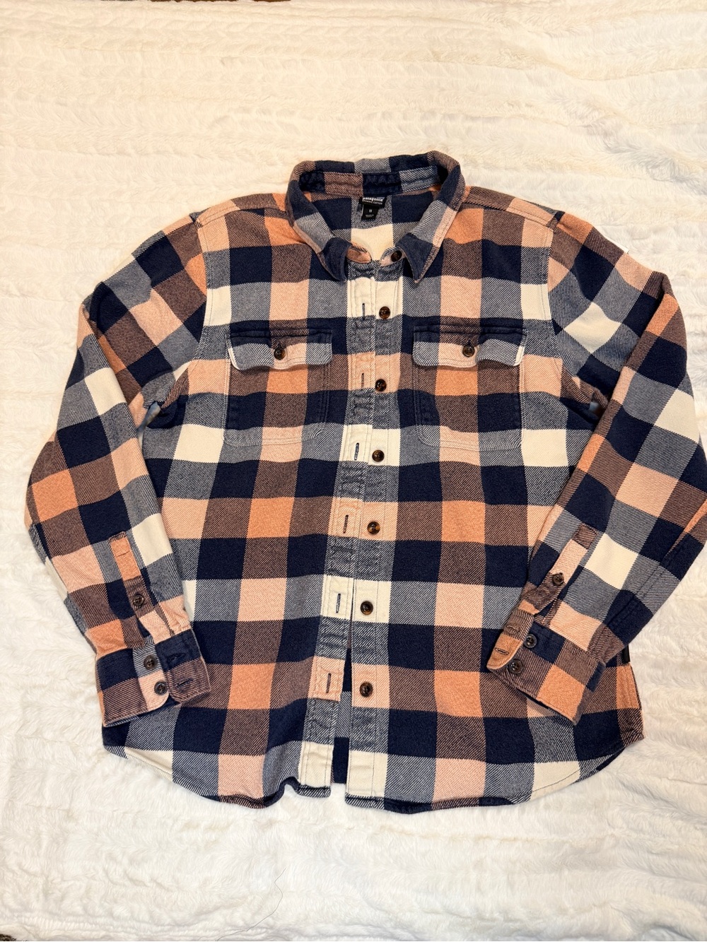 Patagonia Plaid Organic Cotton Shirt in Navy, Peach & Cream